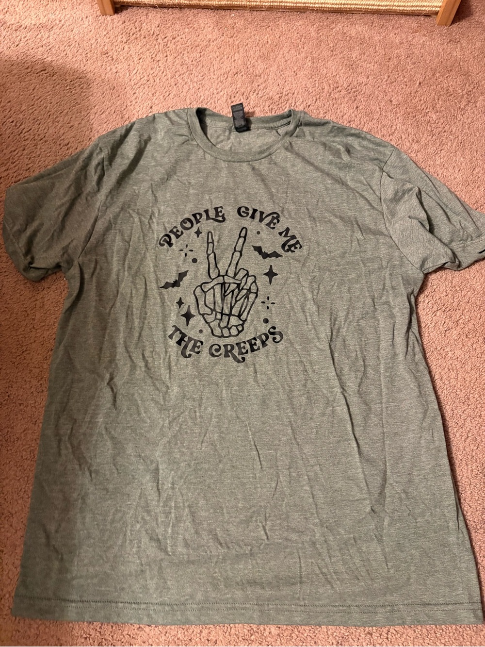 Women’s Green Graphic Crewneck T-Shirt - 'People Give Me The Creeps'